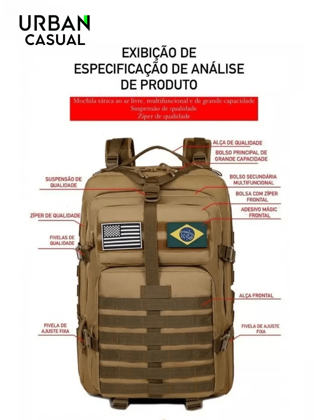 Mochila Masculina Militar Tática Impermeável 50L
